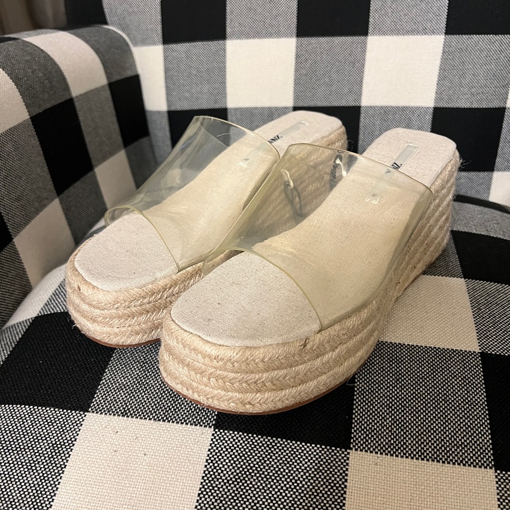 Zara Platform Jute Vinyl Espadrille Sandals Size 41